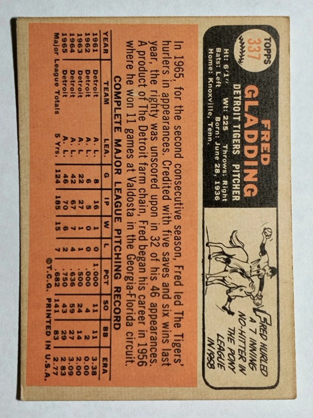 1966 Topps #337 Fred Gladding (EX)