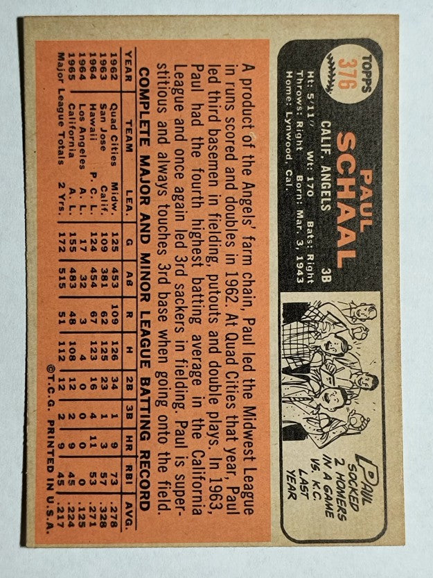 1966 Topps #376 Paul Schaal (EXMT)