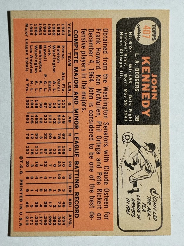 1966 Topps #407 John Kennedy (NM)
