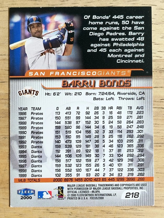 2000 Fleer Focus #218 Barry Bonds