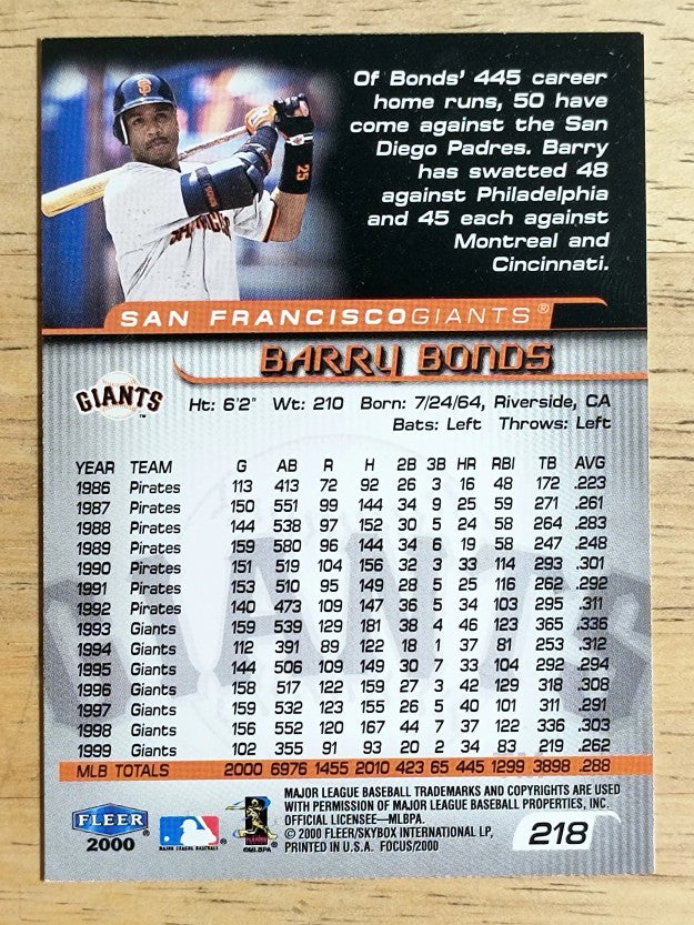 2000 Fleer Focus #218 Barry Bonds