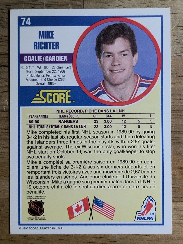 1990-91 Score Canadian #74 Mike Richter RC