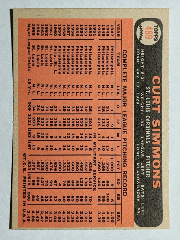 1966 Topps #489 Curt Simmons (NM)