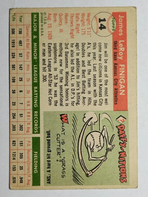 1955 Topps #14 Jim Finigan RC (VG)