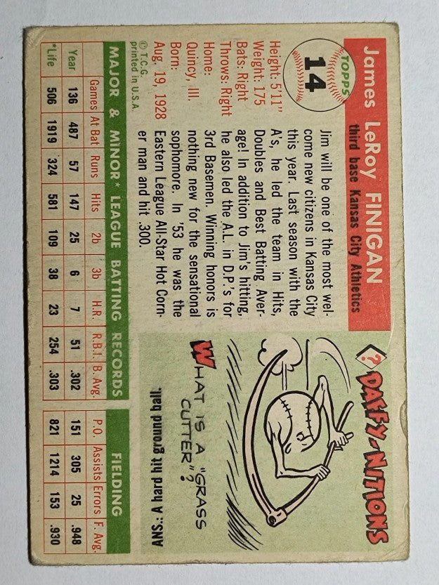 1955 Topps #14 Jim Finigan RC (VG)