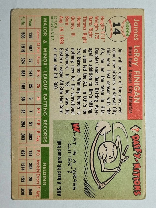 1955 Topps #14 Jim Finigan RC (VG)