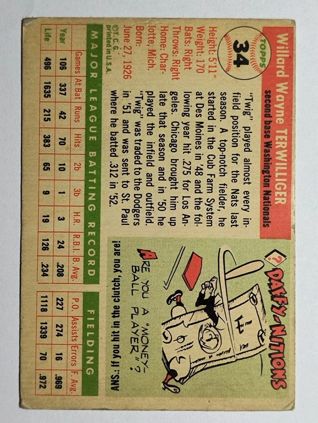 1955 Topps #34 Wayne Terwilliger (VG)