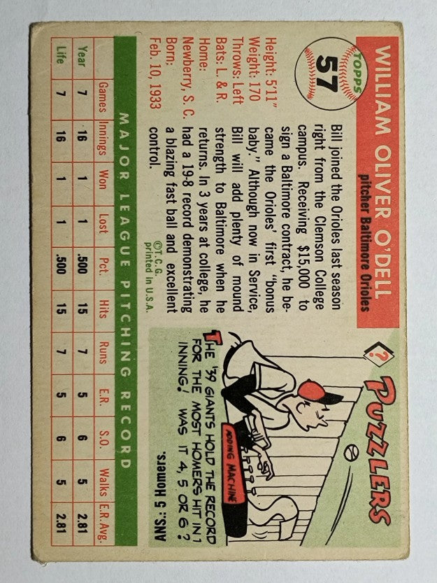 1955 Topps #57 Billy O'Dell RC (VG)