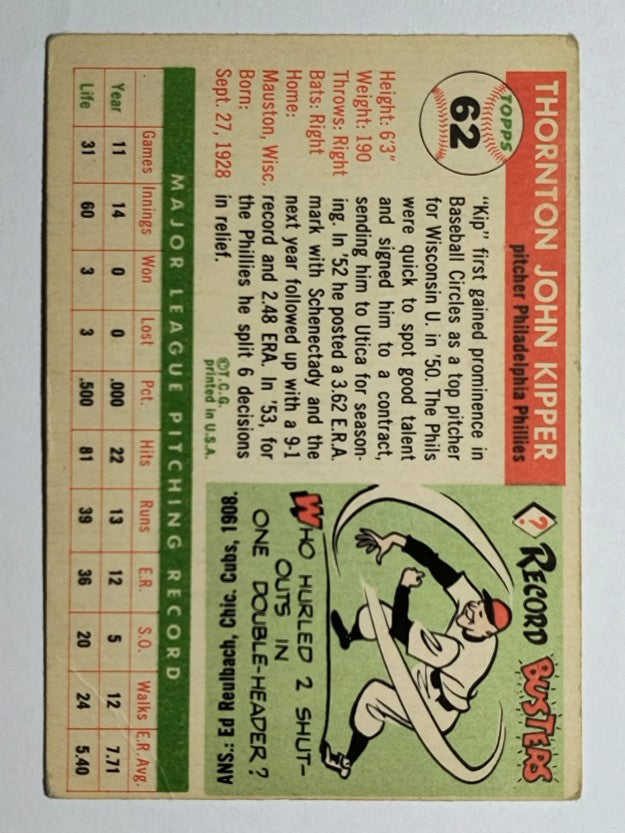 1955 Topps #62 Thornton Kipper (VG)