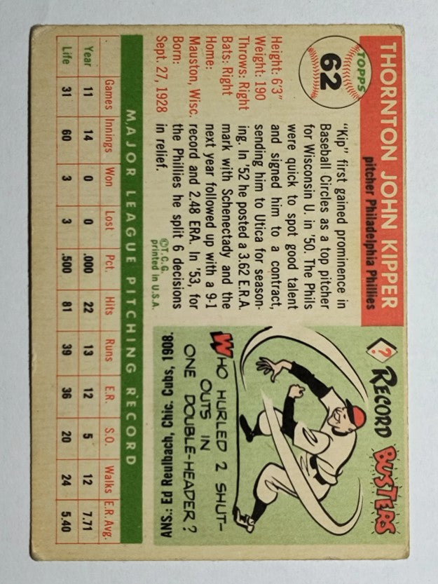 1955 Topps #62 Thornton Kipper (VGEX)