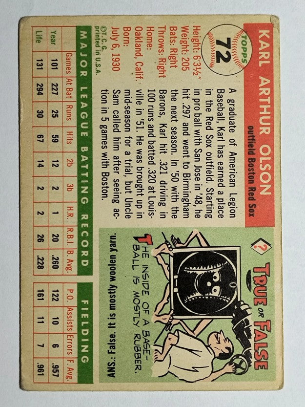 1955 Topps #72 Karl Olson (VG)