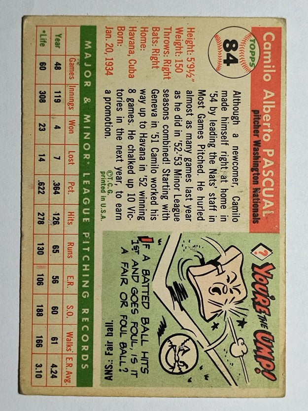 1955 Topps #84 Camilo Pascual RC (VGEX)