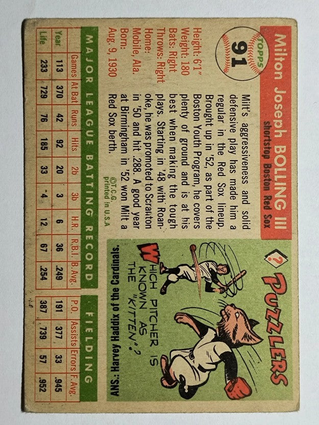 1955 Topps #91 Milt Bolling (VG)