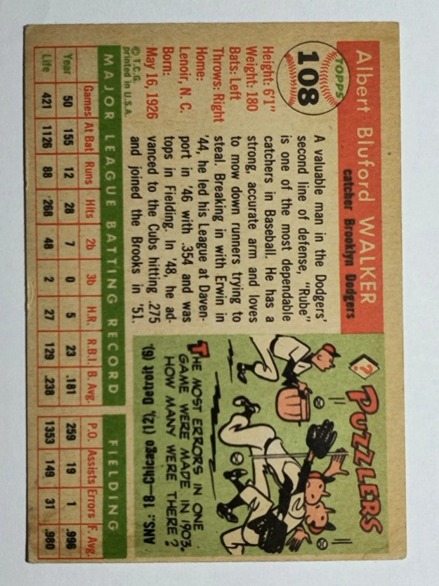 1955 Topps #108 Rube Walker (VG)