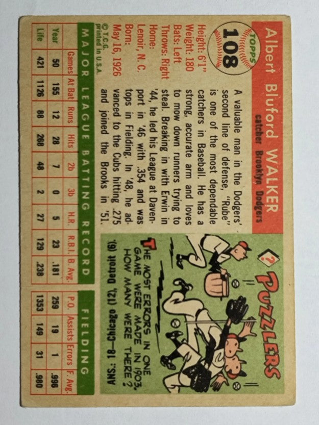 1955 Topps #108 Rube Walker (VGEX)