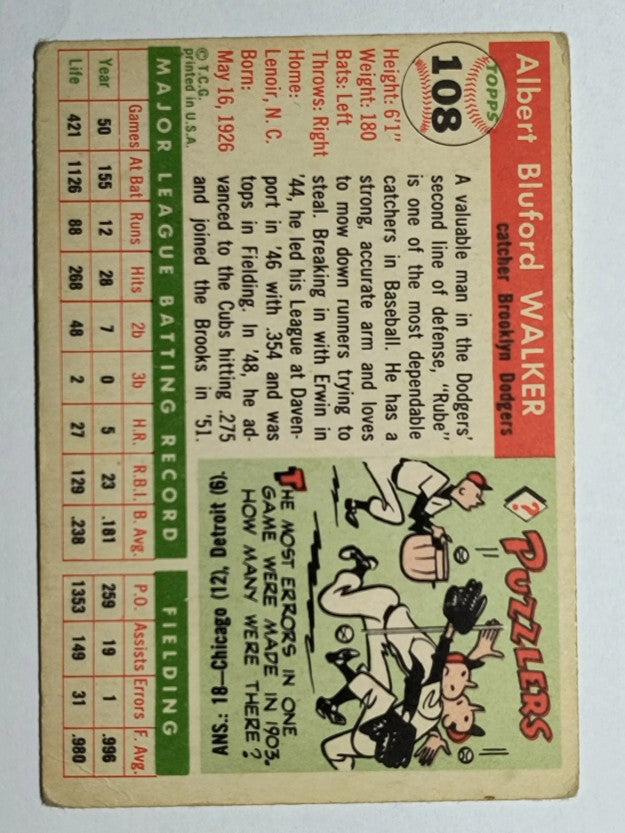 1955 Topps #108 Rube Walker (VG)