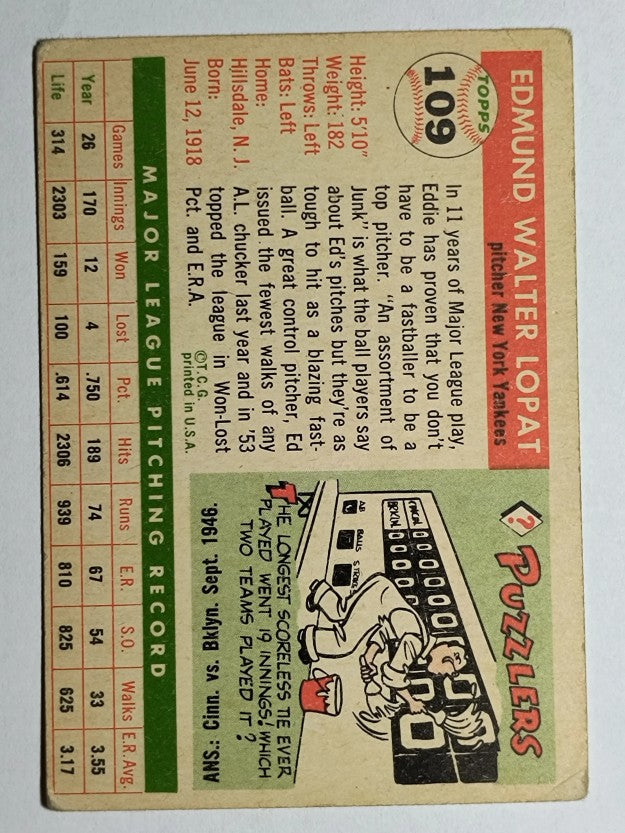 1955 Topps #109 Ed Lopat (VG)