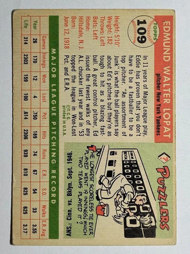 1955 Topps #109 Ed Lopat (VG)