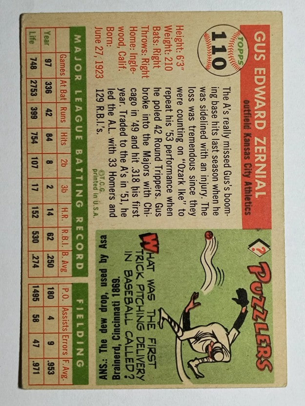 1955 Topps #110 Gus Zernial (VGEX)