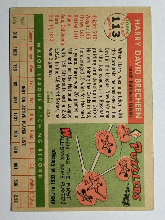 1955 Topps #113 Harry Brecheen CO (VG)
