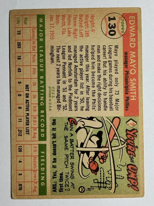 1955 Topps #130 Mayo Smith MG RC (VG)