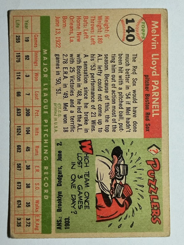 1955 Topps #140 Mel Parnell (VG)
