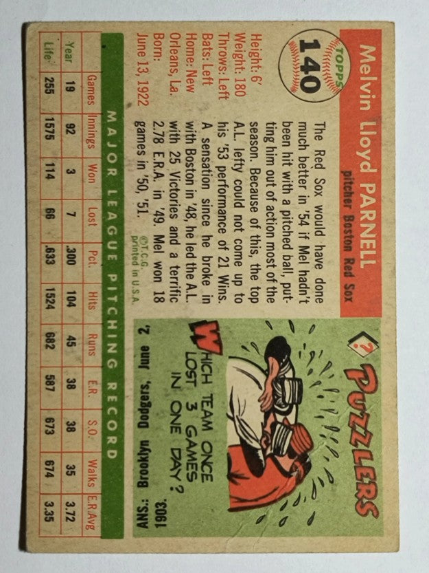 1955 Topps #140 Mel Parnell (VG)