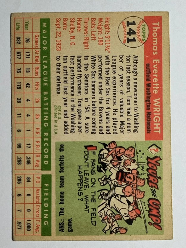 1955 Topps #141 Tom Wright (VGEX)