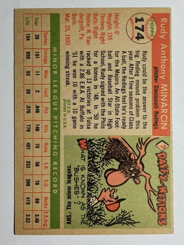 1955 Topps #174 Rudy Minarcin RC (EX)