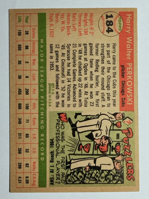 1955 Topps #184 Harry Perkowski (VGEX)