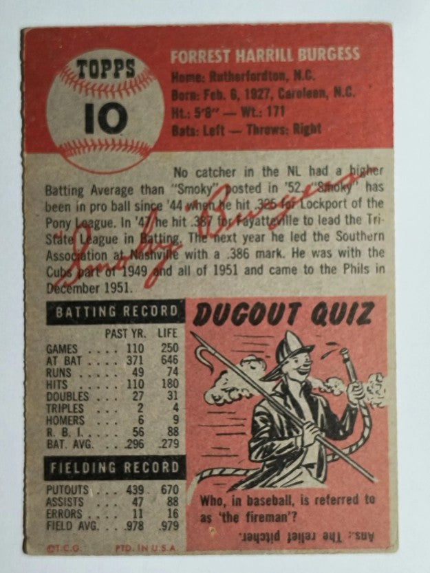 1953 Topps #10 Smoky Burgess SP (VGEX)