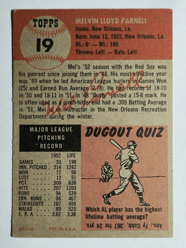 1953 Topps #19 Mel Parnell (EX)