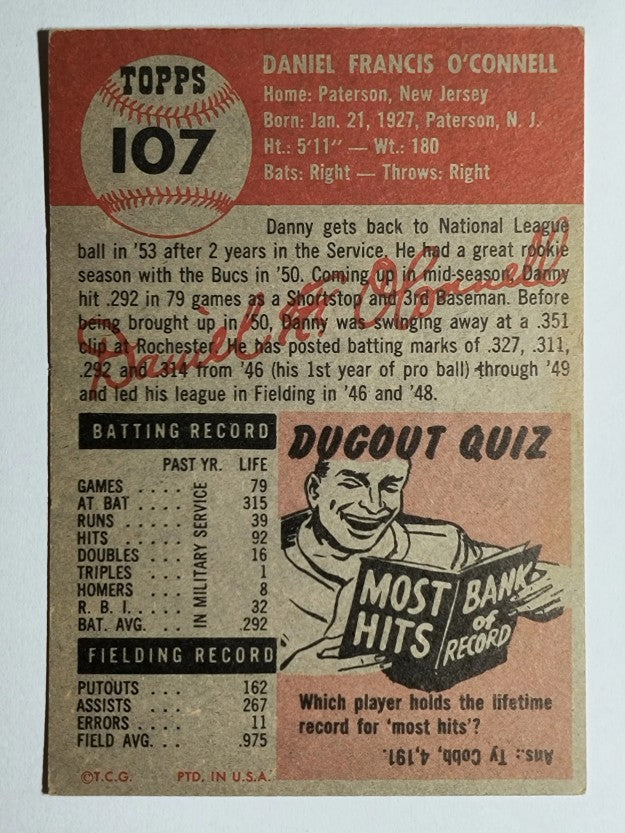 1953 Topps #107 Danny O'Connell (EX)