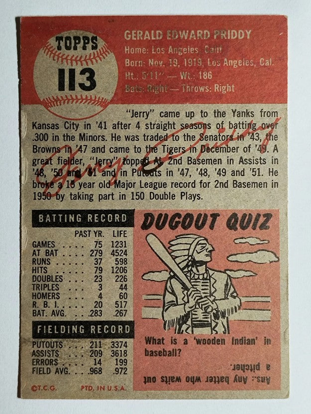 1953 Topps #113 Jerry Priddy (VGEX)