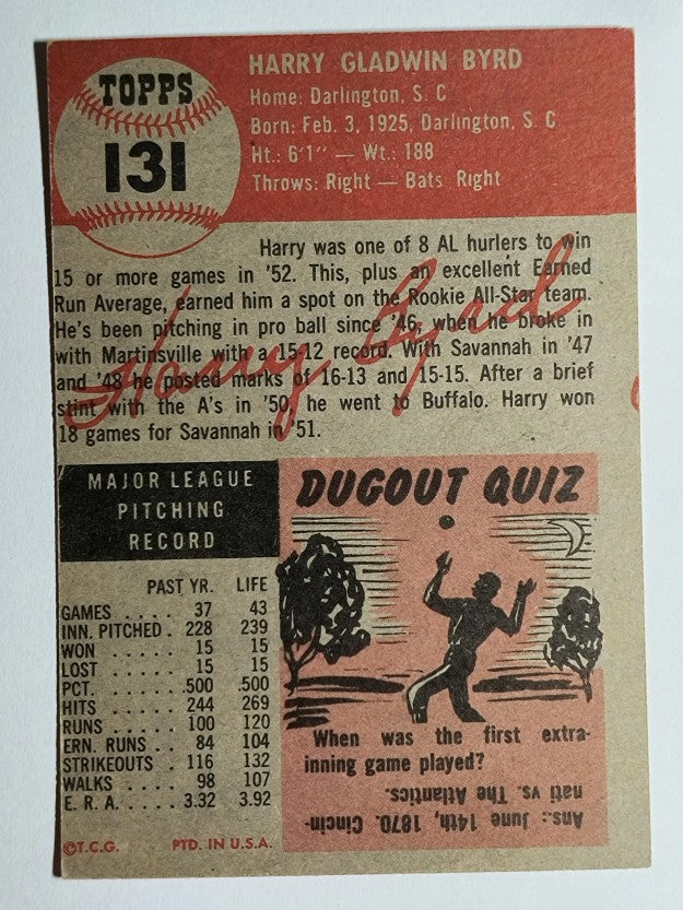 1953 Topps #131 Harry Byrd RC (VGEX)
