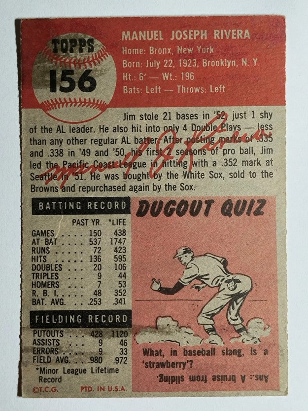 1953 Topps #156 Jim Rivera RC (VG)