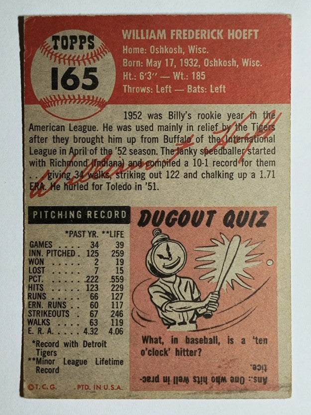 1953 Topps #165 Billy Hoeft (EX)