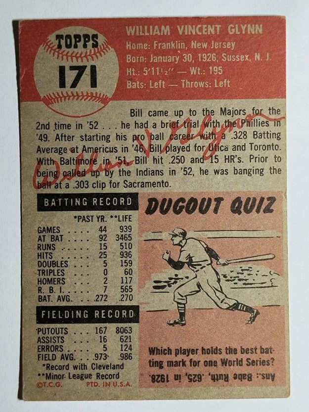 1953 Topps #171 Bill Glynn RC (EX)