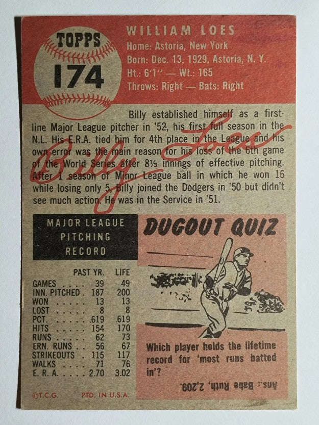 1953 Topps #174 Billy Loes (EXMT)