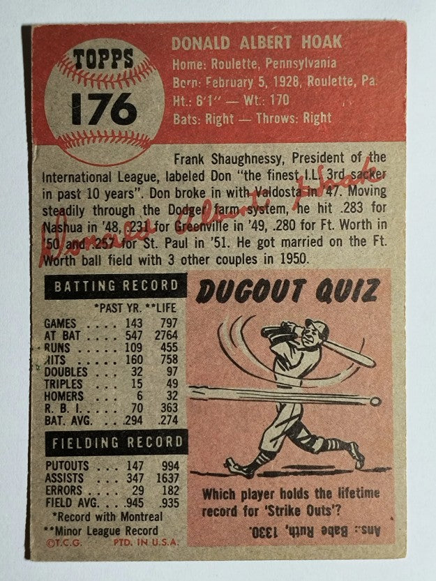 1953 Topps #176 Don Hoak RC (EX)