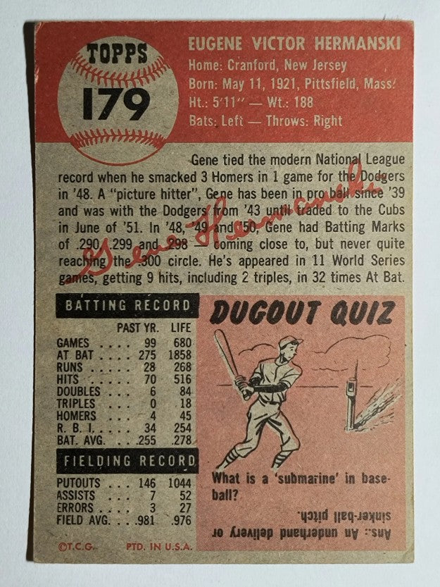 1953 Topps #179 Gene Hermanski (VG)