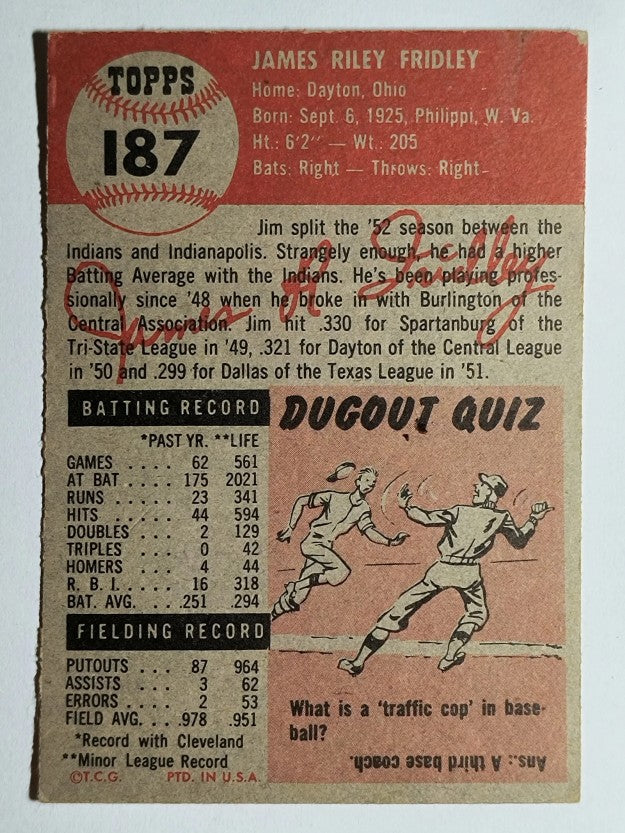 1953 Topps #187 Jim Fridley (EX)