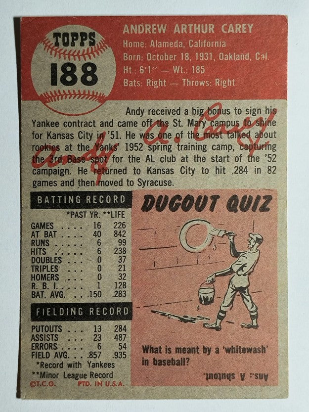 1953 Topps #188 Andy Carey RC (EX)