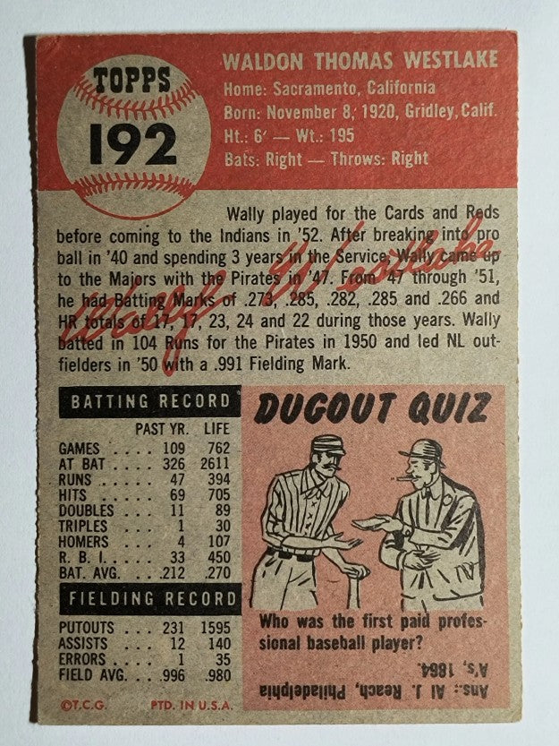 1953 Topps #192 Wally Westlake (VGEX)