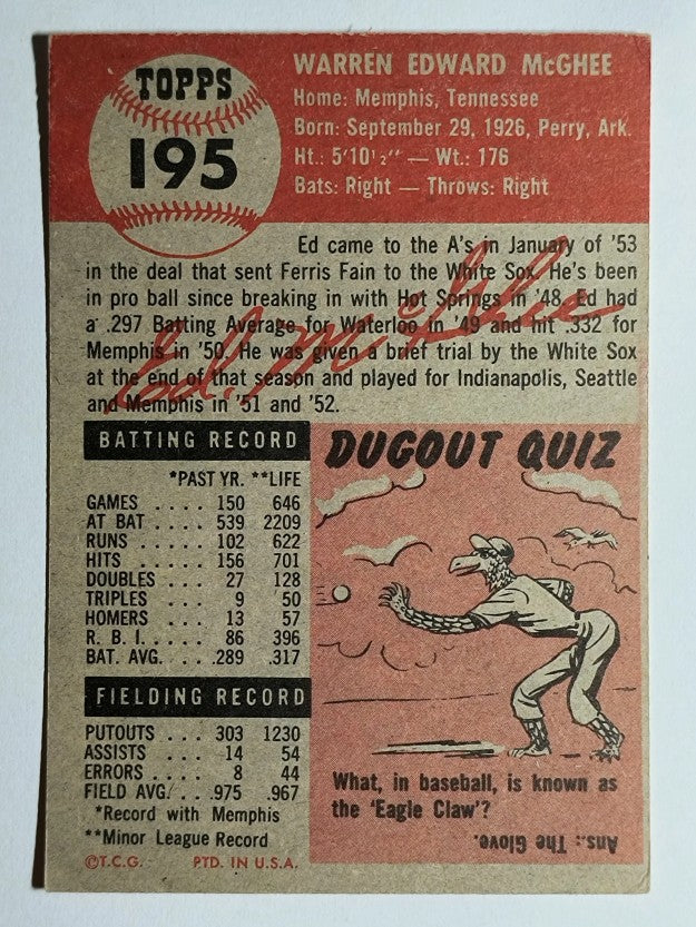 1953 Topps #195 Ed McGhee RC (EX)