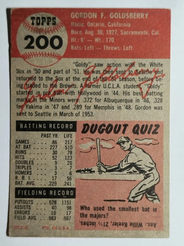 1953 Topps #200 Gordon Goldsberry (VG)