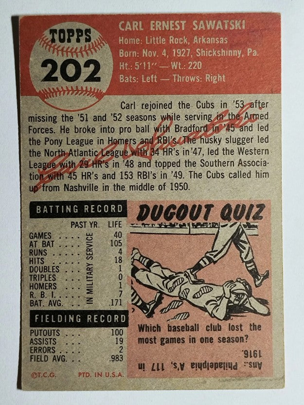 1953 Topps #202 Carl Sawatski RC (VG)