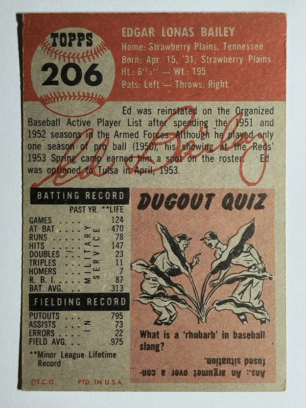 1953 Topps #206 Ed Bailey RC (EX)