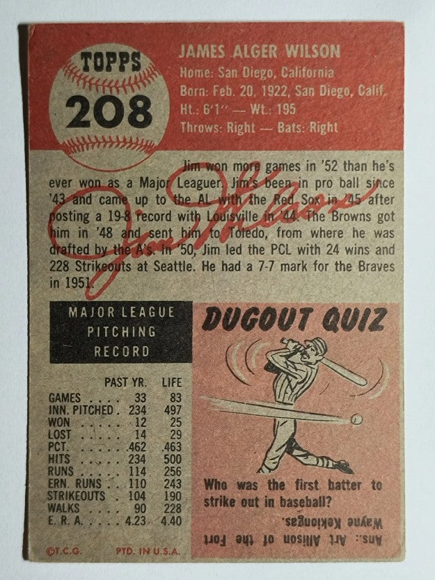 1953 Topps #208 Jim Wilson (VGEX)