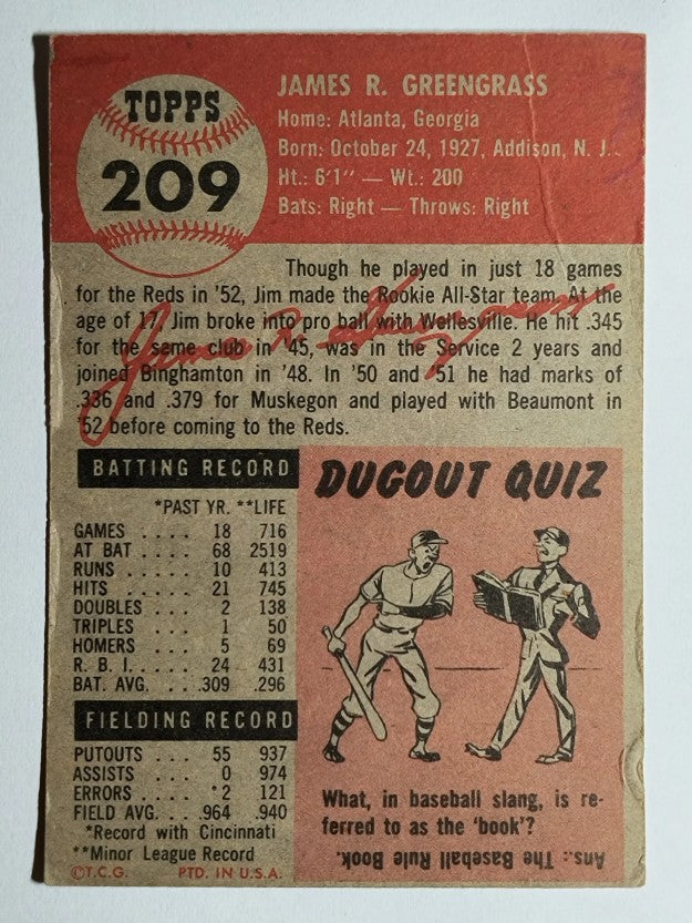 1953 Topps #209 Jim Greengrass RC (VG)